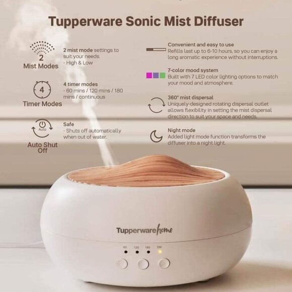 NEW Tupperware Sonic Mist Diffuser Bundle with Essential Oil - Picture 3 of 5